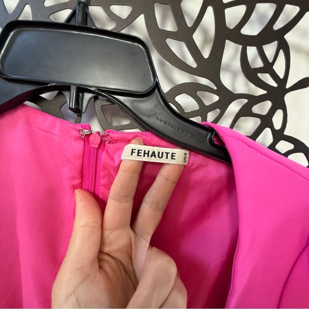 Fehaute Scalloped Square Neck Short Sleeve A-Line Midi Dress in Rose Red 4 NWOT - Picture 7 of 15